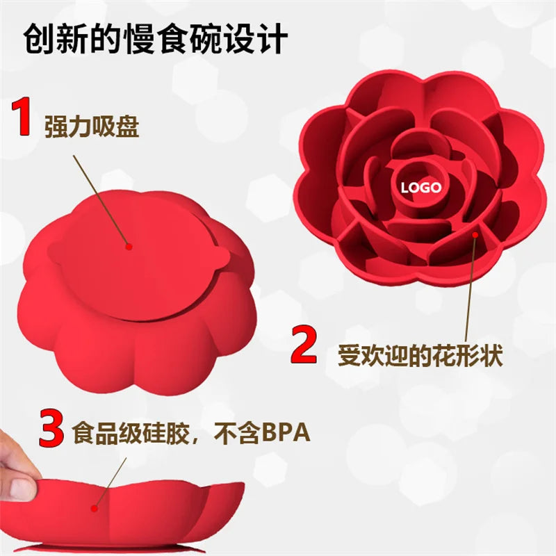 Pet Supplies Silicone Slow Food Bowl Rose