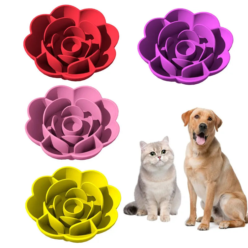 Pet Supplies Silicone Slow Food Bowl Rose