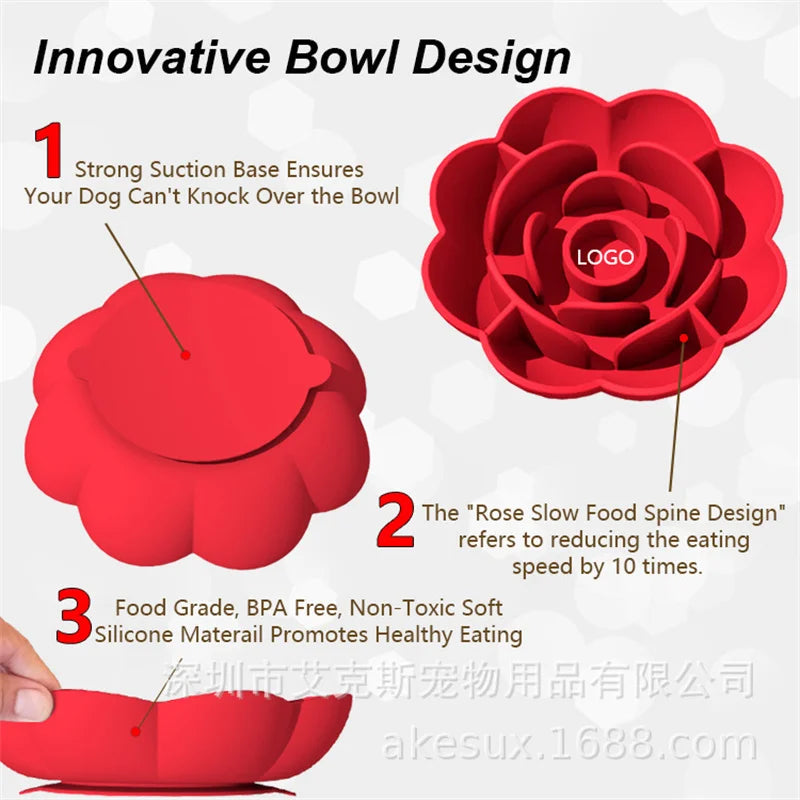 Pet Supplies Silicone Slow Food Bowl Rose